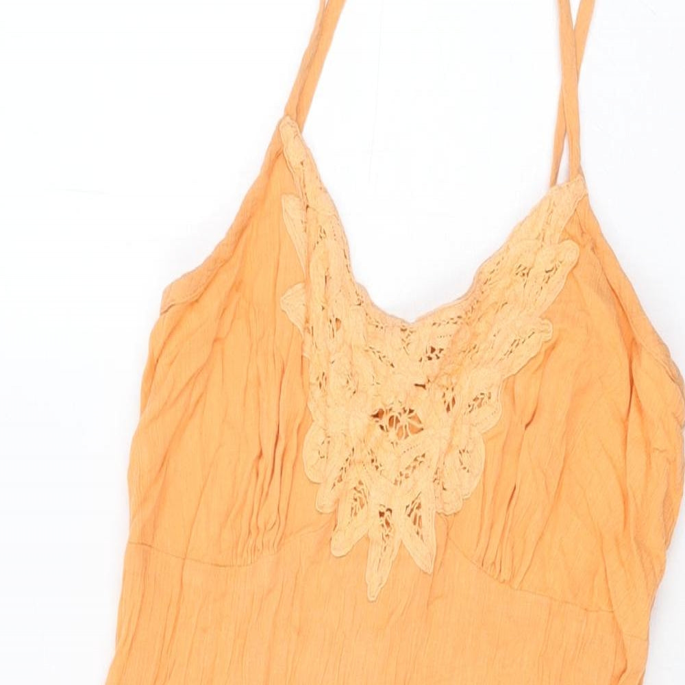 BHS Womens Orange Cotton Shift Size 10 V-Neck Pullover