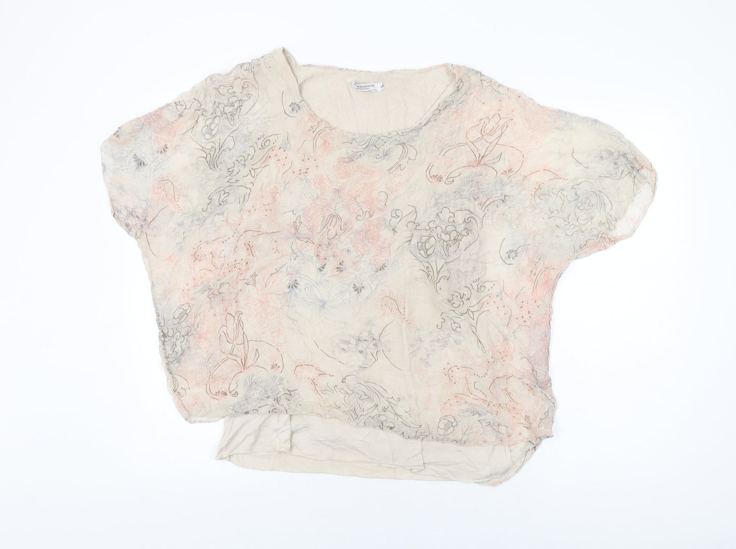Modissima Womens Beige Floral Polyester Basic Blouse Size L Round Neck
