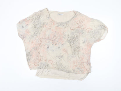 Modissima Womens Beige Floral Polyester Basic Blouse Size L Round Neck