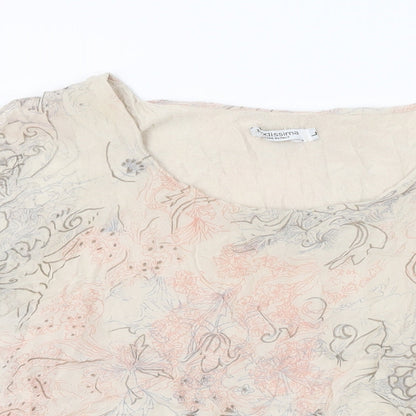 Modissima Womens Beige Floral Polyester Basic Blouse Size L Round Neck