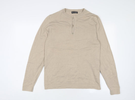 Autograph Mens Beige Crew Neck Cotton Pullover Jumper Size S Long Sleeve