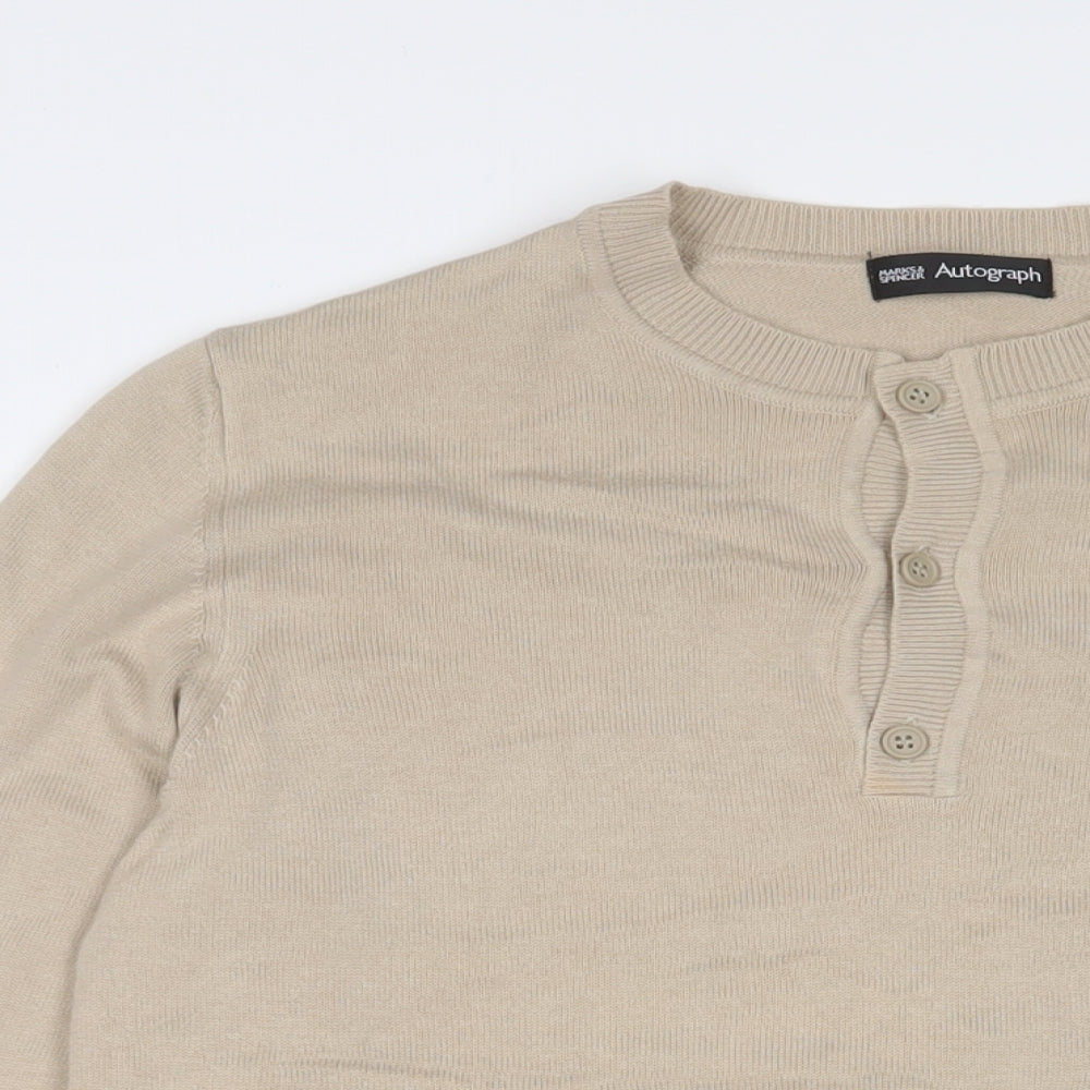 Autograph Mens Beige Crew Neck Cotton Pullover Jumper Size S Long Sleeve