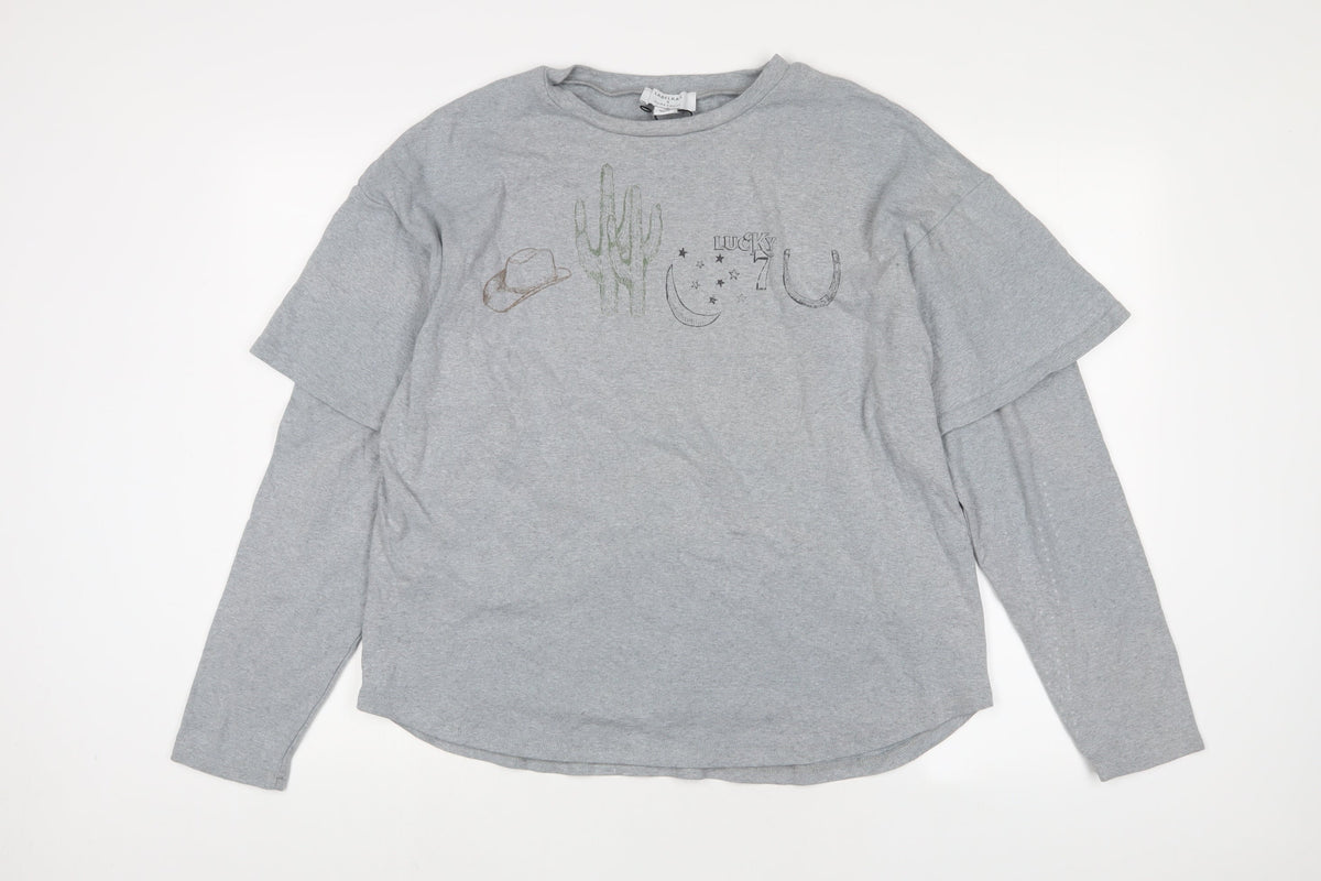 LABEL RAIL Womens Grey Cotton Basic T-Shirt Size 10 Crew Neck