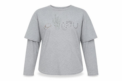 LABEL RAIL Womens Grey Cotton Basic T-Shirt Size 10 Crew Neck