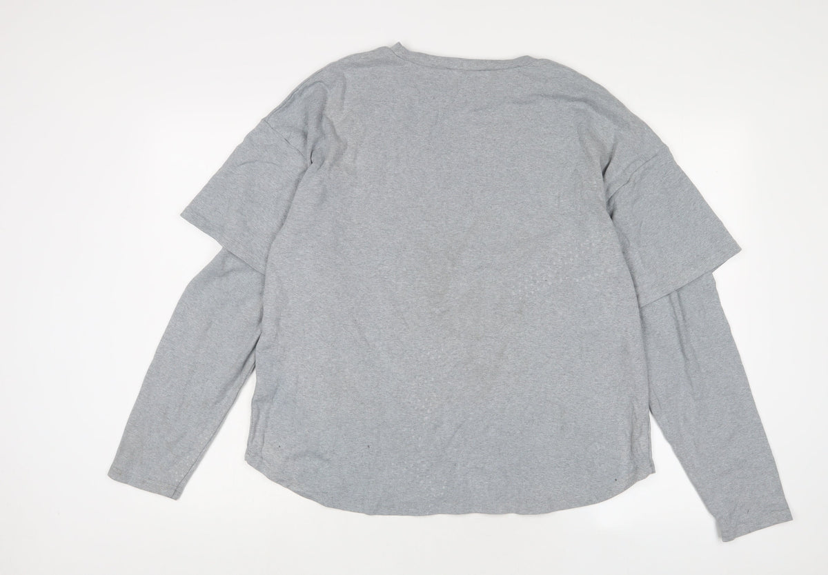 LABEL RAIL Womens Grey Cotton Basic T-Shirt Size 10 Crew Neck