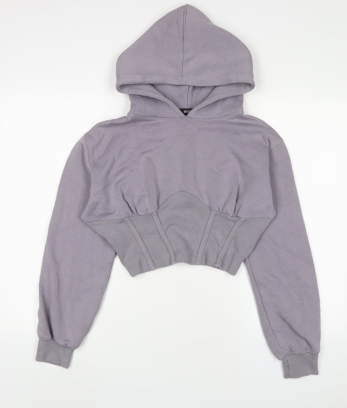 Additional front view of Missguided women’s purple cotton pullover hoodie, size UK 10, pullover