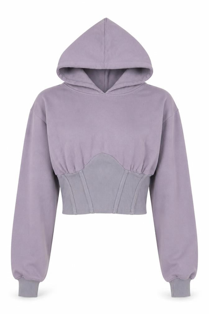 Front view of Missguided women’s purple cotton pullover hoodie, size UK 10, pullover