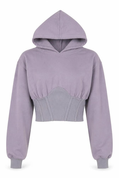 Front view of Missguided women’s purple cotton pullover hoodie, size UK 10, pullover
