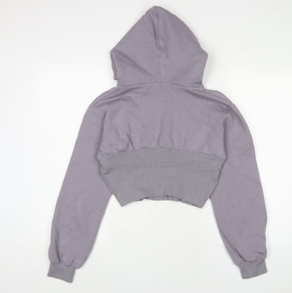 Back view of Missguided women’s purple cotton pullover hoodie, size UK 10, pullover