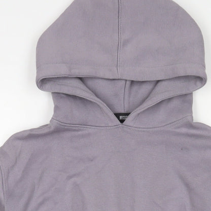 Close-up detail of Missguided women’s purple cotton pullover hoodie, size UK 10, pullover