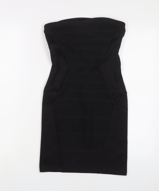 Topshop Womens Black Polyester Bodycon Size 8 Square Neck Zip