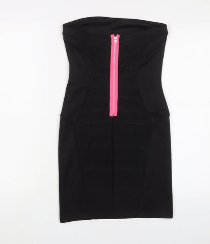 Topshop Womens Black Polyester Bodycon Size 8 Square Neck Zip