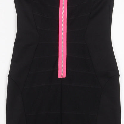 Topshop Womens Black Polyester Bodycon Size 8 Square Neck Zip