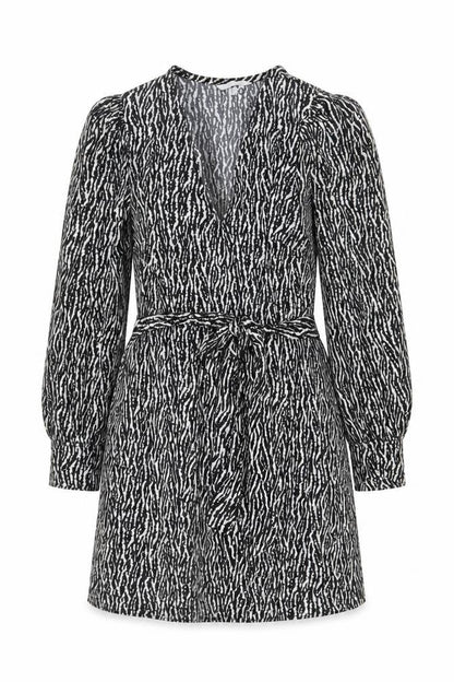 H&M Womens Black Animal Print Polyester A-Line Size M V-Neck Pullover - Belted