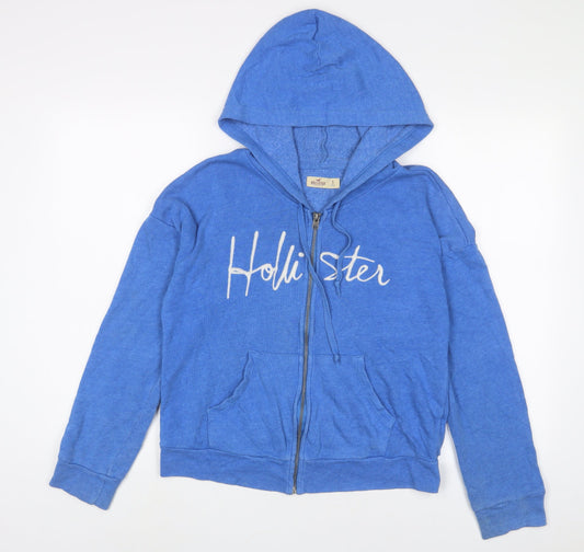 Hollister Womens Blue Cotton Full Zip Hoodie Size M Zip - Embroidered, Logo