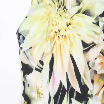 Angeleye Womens Yellow Floral Polyester Sheath Size 10 V-Neck Zip