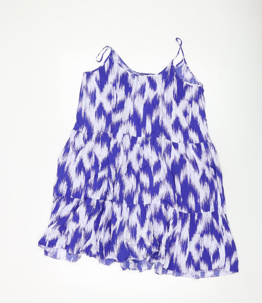 Marks and Spencer Womens Blue Geometric Viscose Tank Dress Size 12 Round Neck Pullover