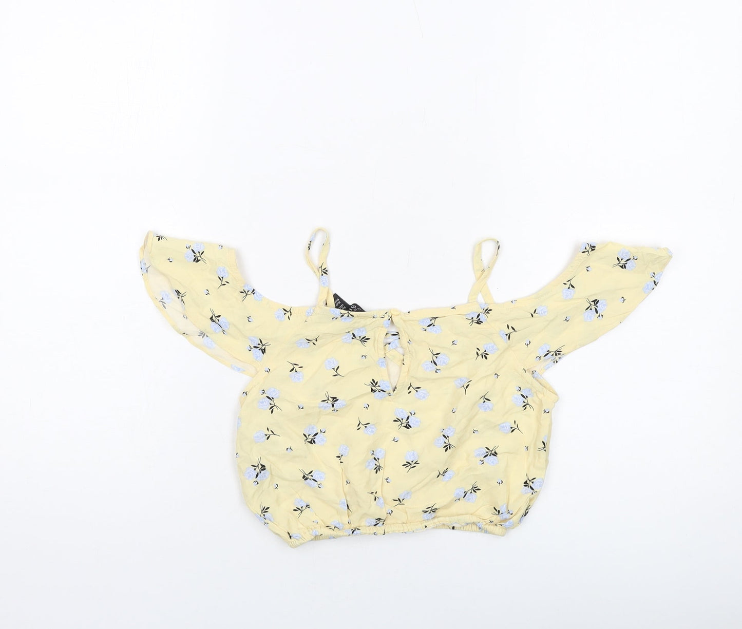New Look Girls Yellow Floral Viscose Cropped Tank Size 11 Years Round Neck Pullover
