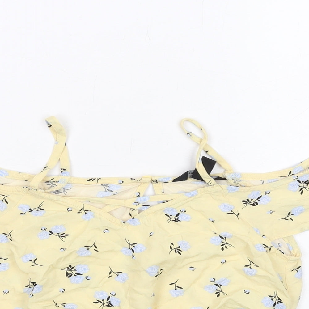 New Look Girls Yellow Floral Viscose Cropped Tank Size 11 Years Round Neck Pullover
