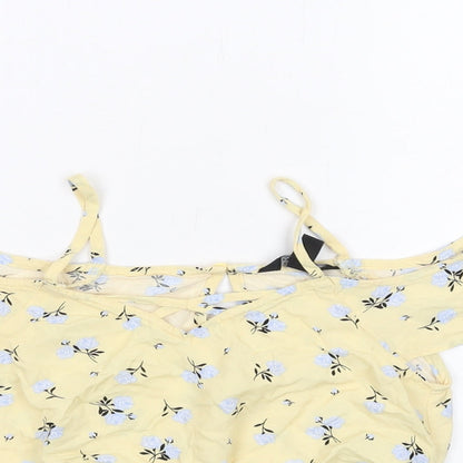 New Look Girls Yellow Floral Viscose Cropped Tank Size 11 Years Round Neck Pullover