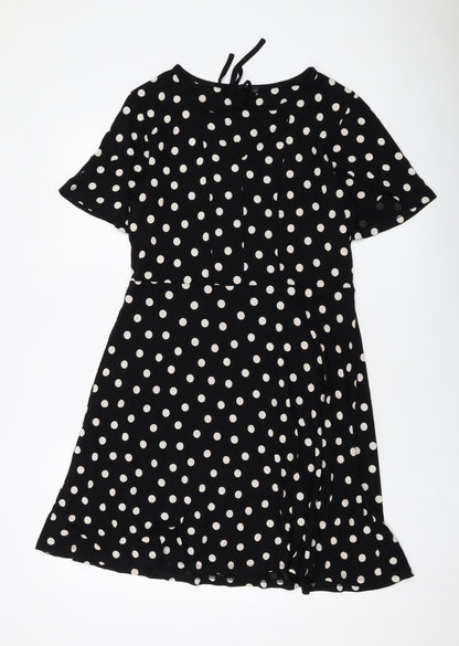 Marks and Spencer Womens Black Polka Dot Viscose A-Line Size 12 Round Neck Tie