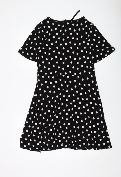 Marks and Spencer Womens Black Polka Dot Viscose A-Line Size 12 Round Neck Tie