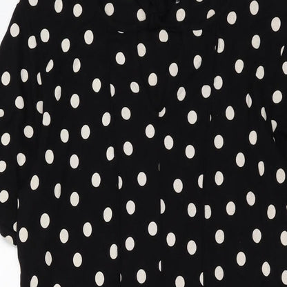 Marks and Spencer Womens Black Polka Dot Viscose A-Line Size 12 Round Neck Tie
