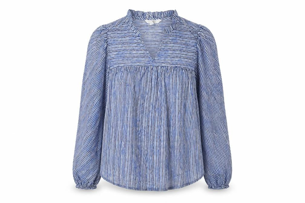 Marks and Spencer Womens Blue Striped Cotton Basic Button-Up Size 6 V-Neck