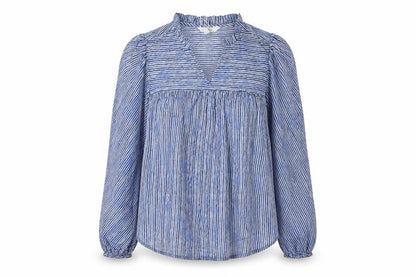 Marks and Spencer Womens Blue Striped Cotton Basic Button-Up Size 6 V-Neck