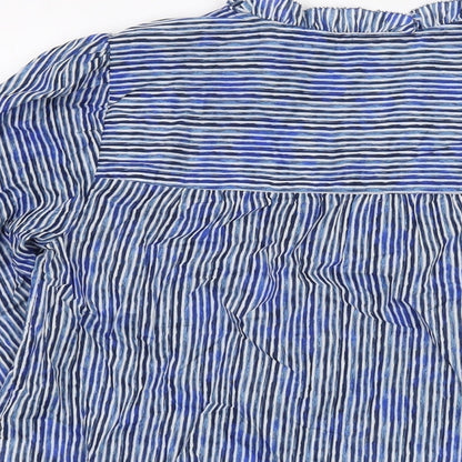 Marks and Spencer Womens Blue Striped Cotton Basic Button-Up Size 6 V-Neck