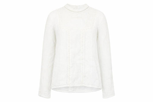 Front view of Red Herring women’s blue cotton basic blouse, size UK 12, mock neck