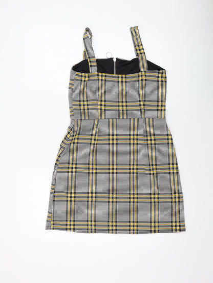 Quiz Womens Grey Plaid Polyester Mini Size 12 Square Neck Zip
