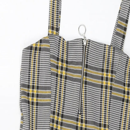 Quiz Womens Grey Plaid Polyester Mini Size 12 Square Neck Zip
