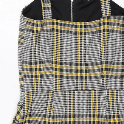 Quiz Womens Grey Plaid Polyester Mini Size 12 Square Neck Zip