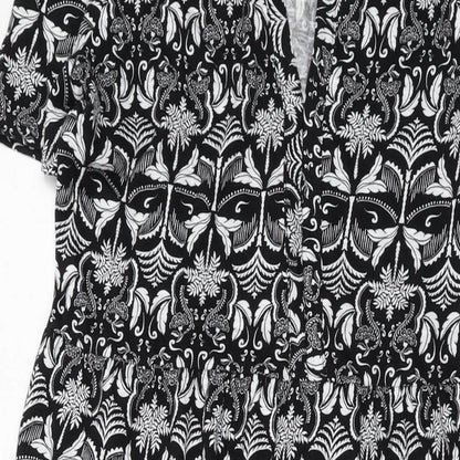 Marks and Spencer Womens Beige Geometric Cotton A-Line Size 12 V-Neck Pullover