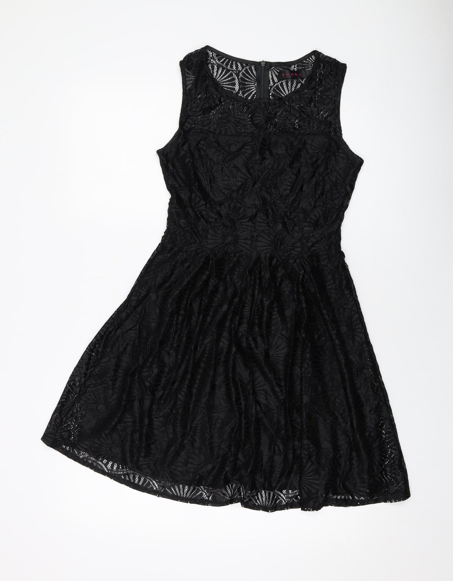 Tenki Womens Black Polyester Skater Dress Size 10 Round Neck Zip