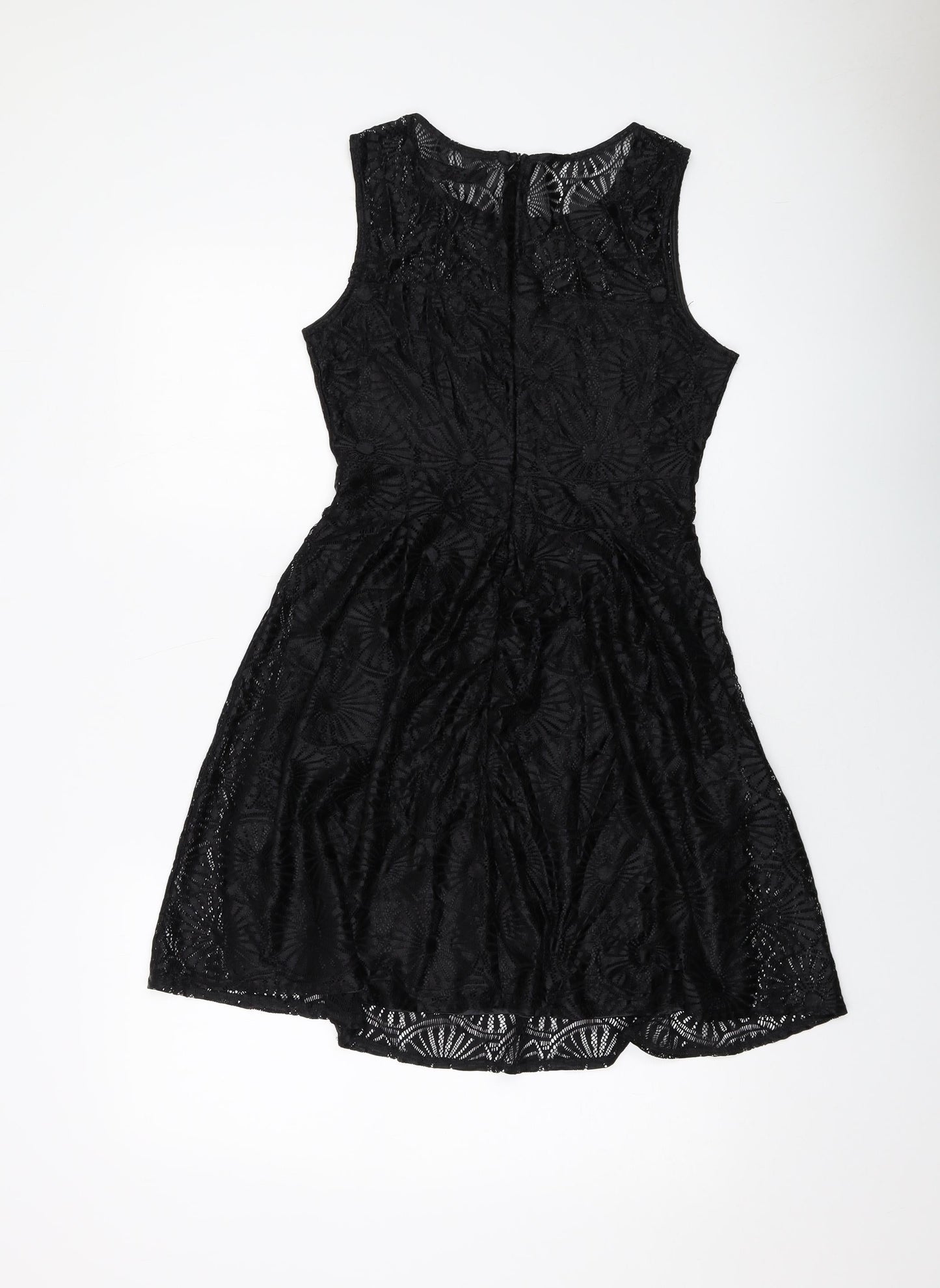 Tenki Womens Black Polyester Skater Dress Size 10 Round Neck Zip