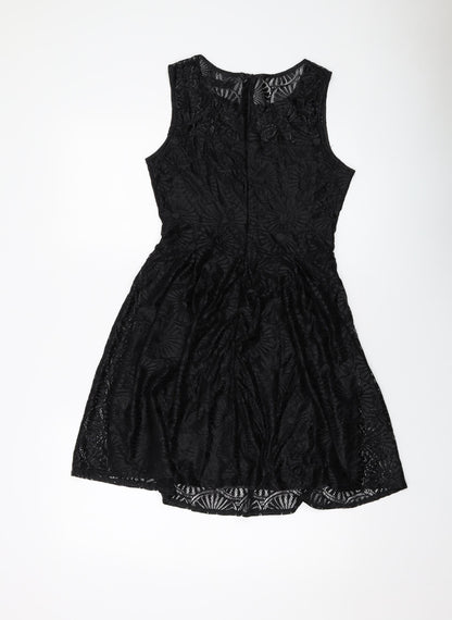 Tenki Womens Black Polyester Skater Dress Size 10 Round Neck Zip