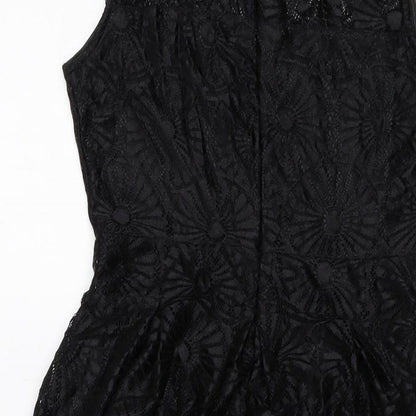 Tenki Womens Black Polyester Skater Dress Size 10 Round Neck Zip