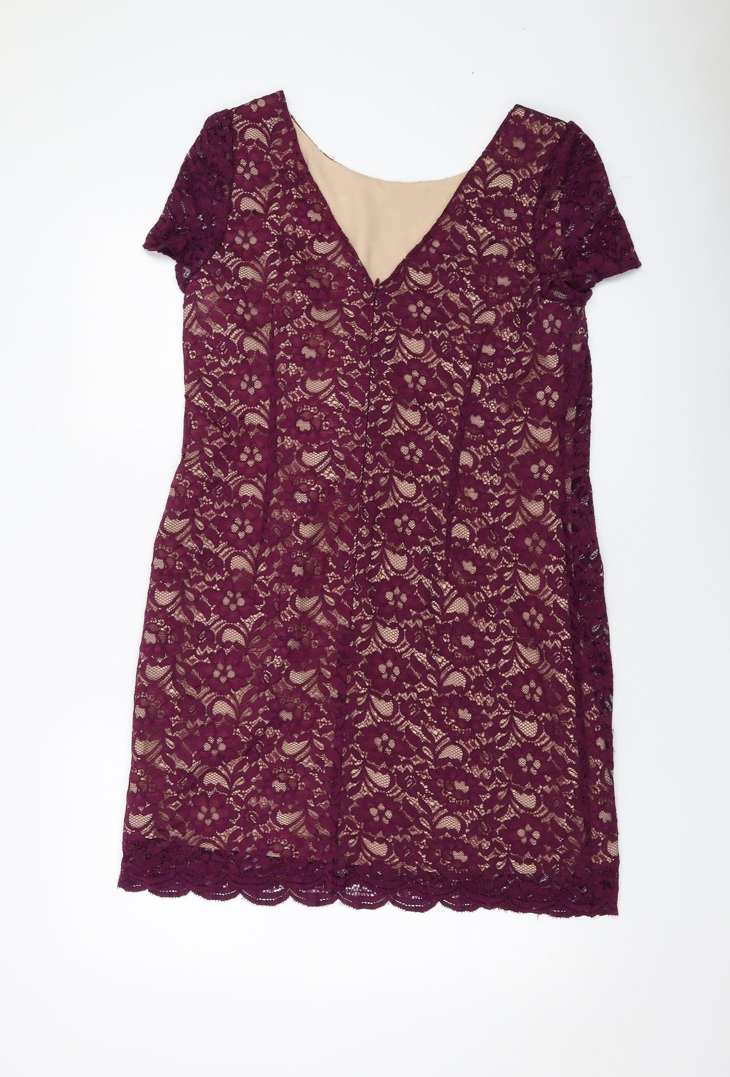 Oasis Womens Red Polyamide Sheath Size 14 V-Neck Zip