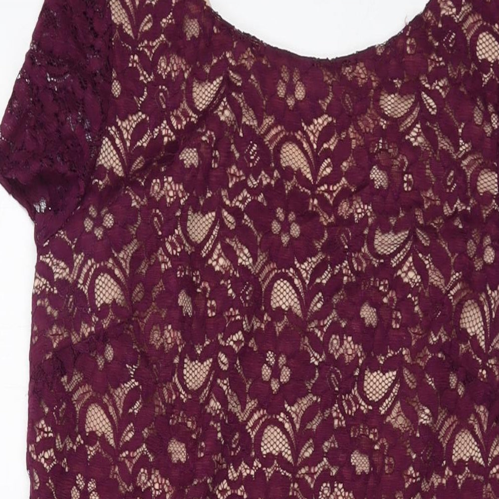 Oasis Womens Red Polyamide Sheath Size 14 V-Neck Zip