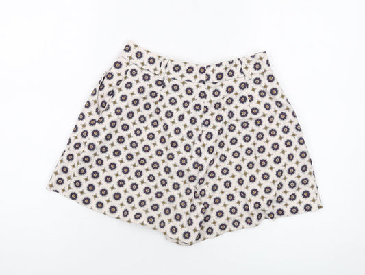 River Island Womens Beige Geometric Cotton Chino Shorts Size 8 L4 in Regular Zip