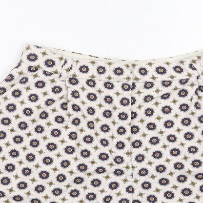 River Island Womens Beige Geometric Cotton Chino Shorts Size 8 L4 in Regular Zip