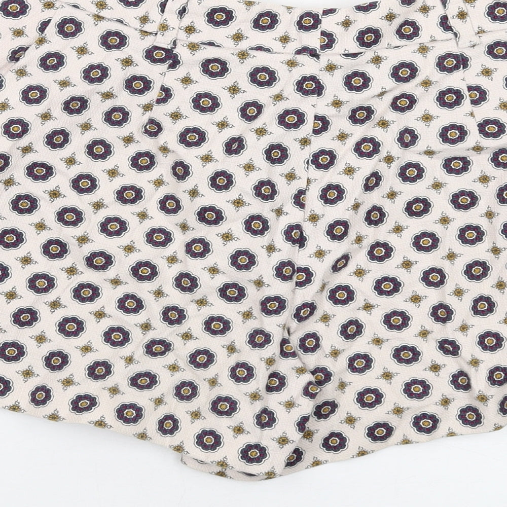 River Island Womens Beige Geometric Cotton Chino Shorts Size 8 L4 in Regular Zip