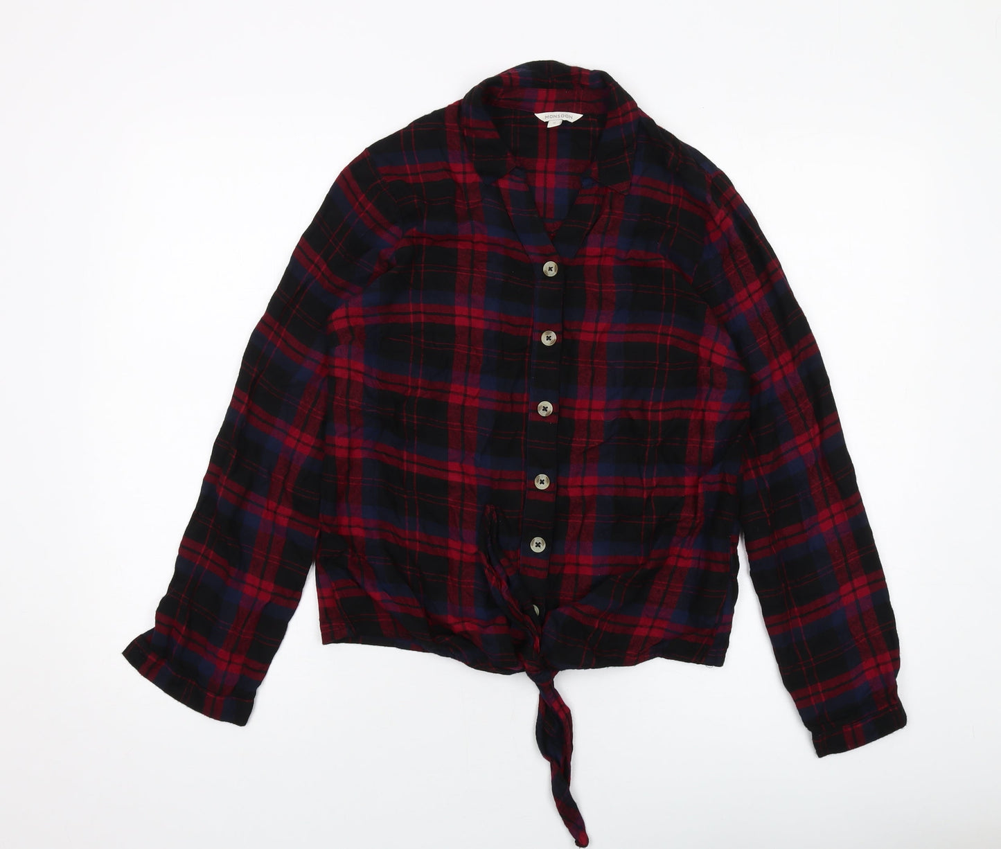 Monsoon Womens Red Plaid Cotton Basic Button-Up Size S Collared