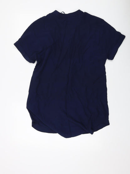 Marks and Spencer Womens Blue Viscose Basic Blouse Size 10 V-Neck