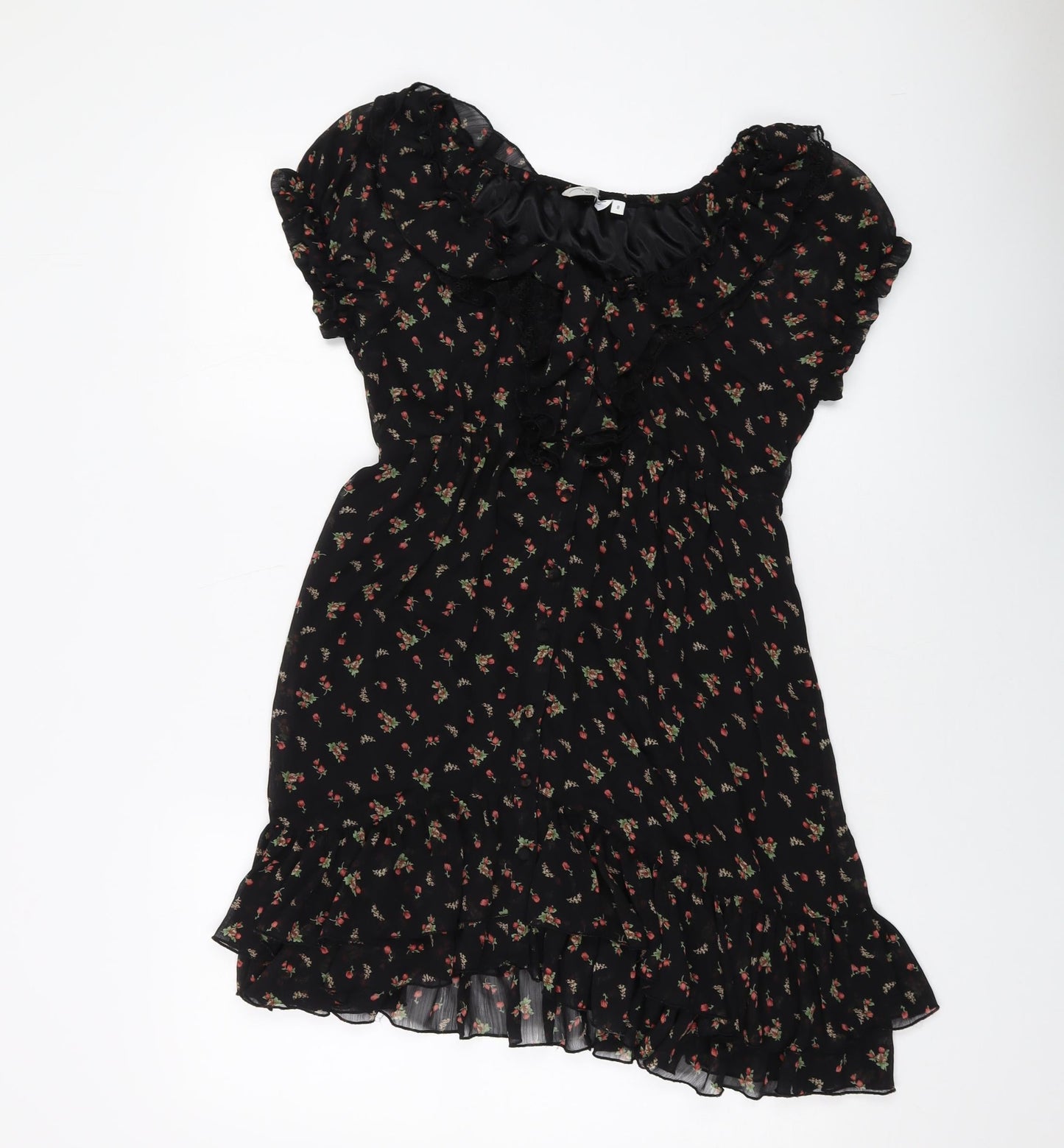 New Look Womens Black Floral Polyester A-Line Size 8 Round Neck Pullover