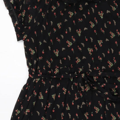 New Look Womens Black Floral Polyester A-Line Size 8 Round Neck Pullover
