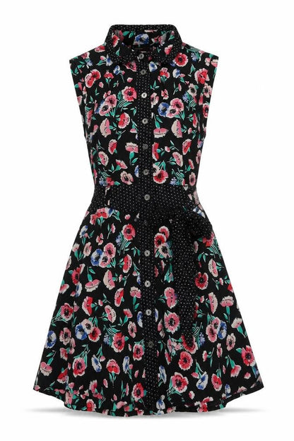 Miss Selfridge Womens Black Floral Polyester A-Line Size 8 Collared Button
