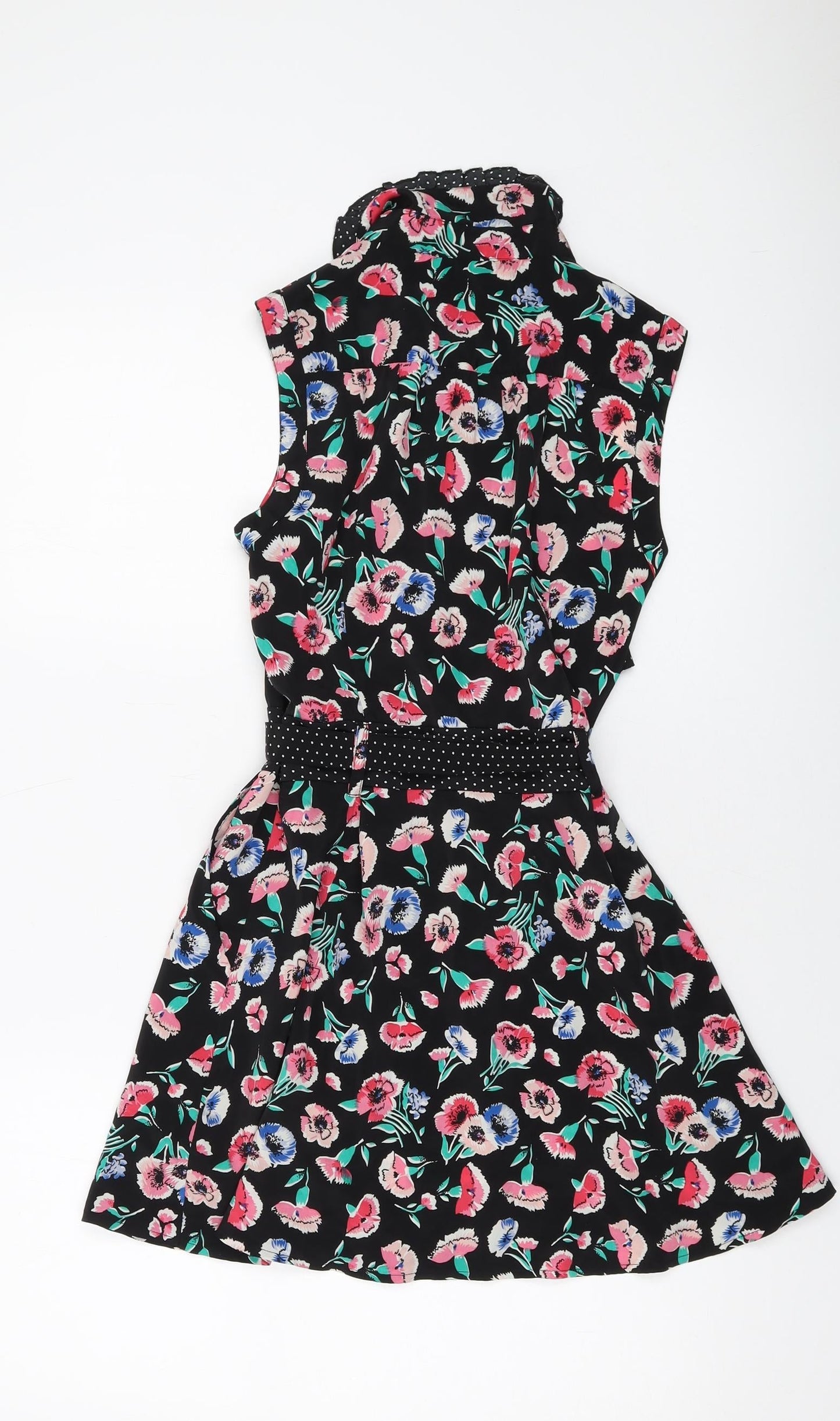 Miss Selfridge Womens Black Floral Polyester A-Line Size 8 Collared Button